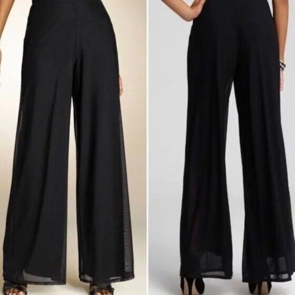 Tadashi Shoji Pants - Tadashi Shoji Pants Womens Size M Black Wide Leg Sheer Overlay VTG High Rise